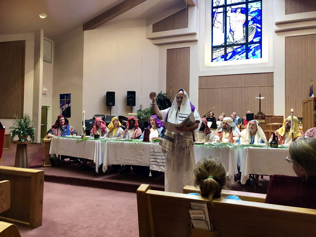 Maundy Thursday Ceremony, Rabbi and Wine Goblet, Oakwood United Methodist Church, Lubbock Texas