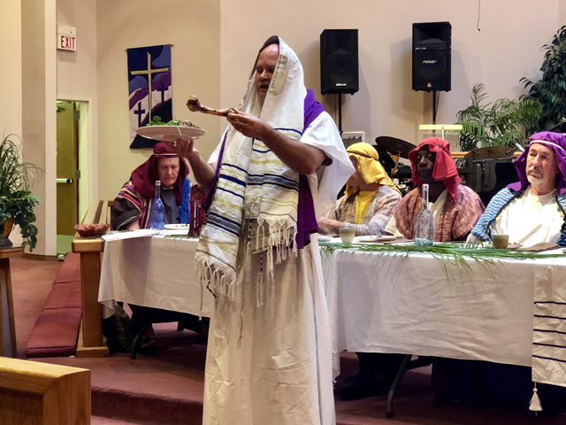 Maundy Thursday Ceremony, Rabbi with Lamb Shank, Oakwood United Methodist Church, Lubbock Texas