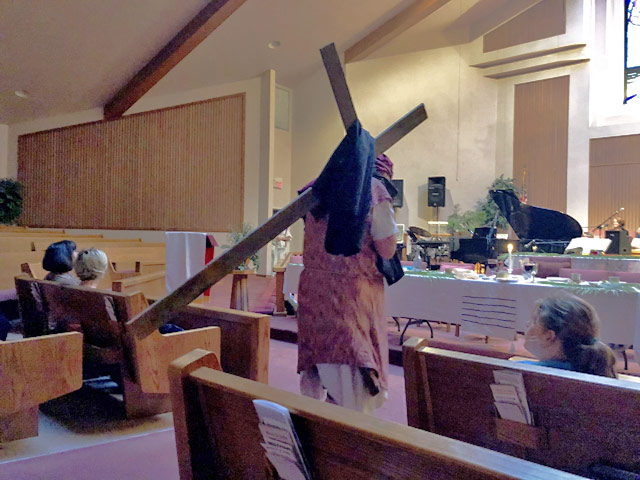 Maundy Thursday Ceremony, Judas Carrying the Cross After Last Supper, Oakwood United Methodist Church, Lubbock Texas