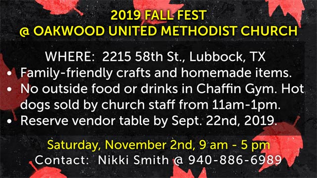 Fall Fest 2019, Nov. 2nd, Oakwood United Methodist Church, Lubbock Texas
